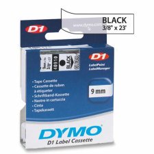 Dymo D1 Label Cassettes, 9mm (3/8") Black on Clear