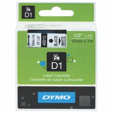 D1 Label Cassettes, 12mm - 1/2", Black on White