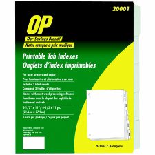OP Brand White Printable Indexes, 5 Tab
