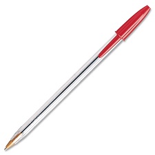 Bic Cristal Stic, Clear Barrel, Red