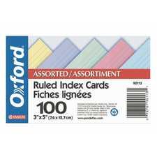 Oxford Coloured Index Cards, 3" x 5", Assorted