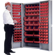 Deep Door Combination 118 Bin Cabinet w/ Bins, Red
