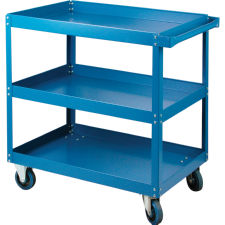 3 Shelf Utility Cart 5" Blue Elastic Rubber Casters