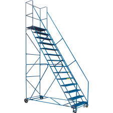Rolling 14-Step Ladder, With Handrails