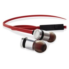 Tangle-Free Earphones w/Microphone, Red/Silver