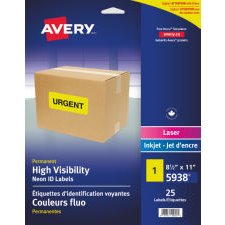 Avery Neon High Visibility Labels, Yellow