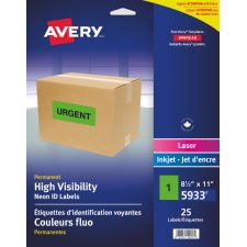 Avery Neon High Visibility Labels, Green