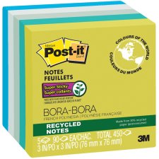 Post-It Recycled Super Sticky Tropical, 3" x 3"