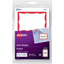 Avery® Print or Write Name Badges, Red Border
