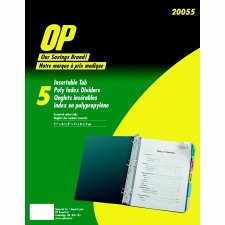 OP Brand Poly Index Dividers, 5 Tab