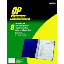 OP Brand Poly Index Dividers, 8 Tab