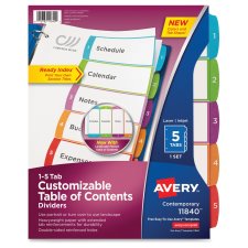 Avery Ready Index Table of Contents Dividers 5 Tab