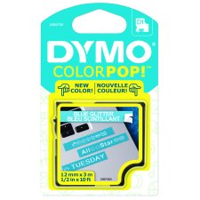 Dymo D1 ColorPop! Polyester Replacement Tapes, White on Blue Glitter