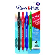 Paper Mate Profile Retractable Ball Point Pens, 4/pkg