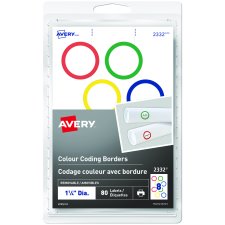 Avery® Removable Colour Coding Labels, Round with Borders, 1-1/4", Assorted Colours