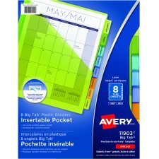 Avery Big Tab Insertable Plastic Dividers w/Pockets, 8-Tabs