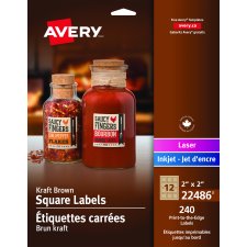 Avery Print-to-the-Edge Square Labels, 2" x 2", Kraft, 240/pkg