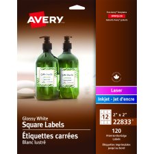 Avery Print-to-the-Edge Square Labels, 2" x 2", White, 120/pkg