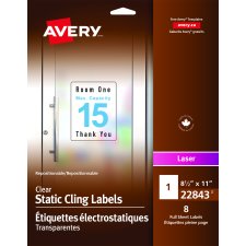 Avery Print-to-the-Edge Cling-On Labels, 8-1/2" x 11", Clear 8/pkg