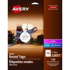 Avery Print-to-the-Edge Printable Tags with Strings, 2" Round, White, 120/pkg