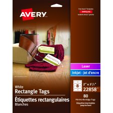 Avery Print-to-the-Edge Printable Tags with Strings,  2" x 3-1/2", White, 80/pkg