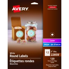 Avery Print-to-the-Edge Round Labels, 2", Matte White, 120/pkg