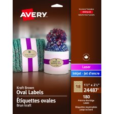 Avery Print-to-the-Edge Oval Labels, 1-1/2" x 2-1/2", Kraft Brown, 180/pkg