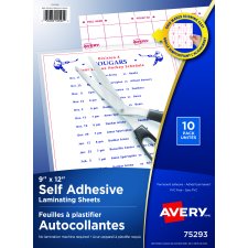 Avery Self Adhesive Laminating Sheets, 9" x 12", 10/pkg