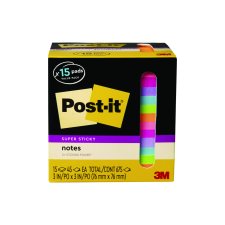 Post-it Super Sticky Notes Mini Box, 3" x 3", Assorted Bright Colours