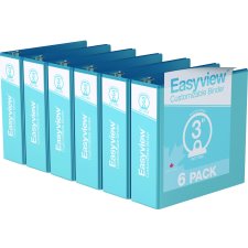 Davis Group Easyview Premium Round Ring Binders, 3", Turquoise Blue, 6/pkg