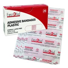 First Aid Plastic Adhesive Bandages, 3/4" x 3", 25/pkg