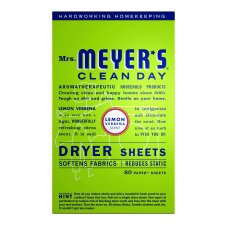 Mrs. Meyer's Clean Day Dryer Sheets, Lemon Verbena Scent, 80/bx