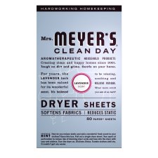 Mrs. Meyer's Clean Day Dryer Sheets, Lavender Scent, 80/bx