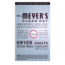 Mrs. Meyer's Clean Day Dryer Sheets, Lavender Scent, 80/bx