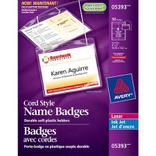 Avery® Name Badge Kit, Hanging Cord Style, 3" x 4", 50/box