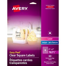 Avery Easy Peel Clear Labels, 3" x 3" Square, 60/pkg
