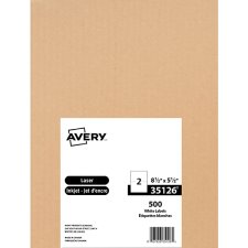 Avery White Shipping Labels, 8-1/2" x 5-1/2", White, 500/pkg