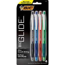 Bic Big Glide Bold Retractable Ball Point Pen, Medium, Assorted, 4/pkg