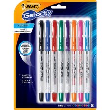 Bic Gel-ocity Stic Gel Pen, 0.5mm, Assorted, 8/pkg