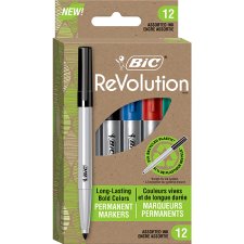 Bic ReVolution Permanent Markers, Bullet Tip, Assorted Colours, 12/pkg