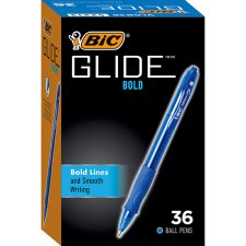 Bic Glide Bold Retractable Ball Point Pen, Extra Bold Point, Blue, 36/bx