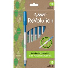 Bic ReVolution Stick Ball Point Pen, Medium, Blue, 10/bx
