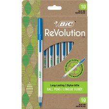 Bic? ReVolution? Stick Ball Point Pen, Medium, Blue, 10/bx