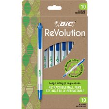 Bic ReVolution Clic Stic Retractable Ball Point Pens, Blue, 10/pkg