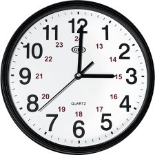 Geo 12" Wall Clock, 12/24 Hour, Black/Red Numbers