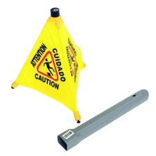 Globe Pop-Up Safety Cone With Storage Tube, 19-1/2" Trilingual, Yellow/Black