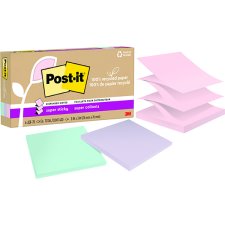 Post-it 100% Recycled Paper Super Sticky Dispenser Notes, 3" x 3", Wanderlust Pastel Colours, 6/pkg
