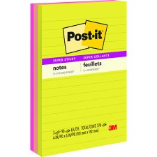 Post-it Super Sticky Notes, Lined, 4" x 6", Summer Joy Collection, 3/pkg