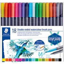 Staedtler Double-Ended Watercolour Brush Pens, Assorted Colours, 18/pkg