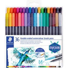 Staedtler® Double-Ended Watercolour Brush Pens, Assorted Colours, 36/pkg